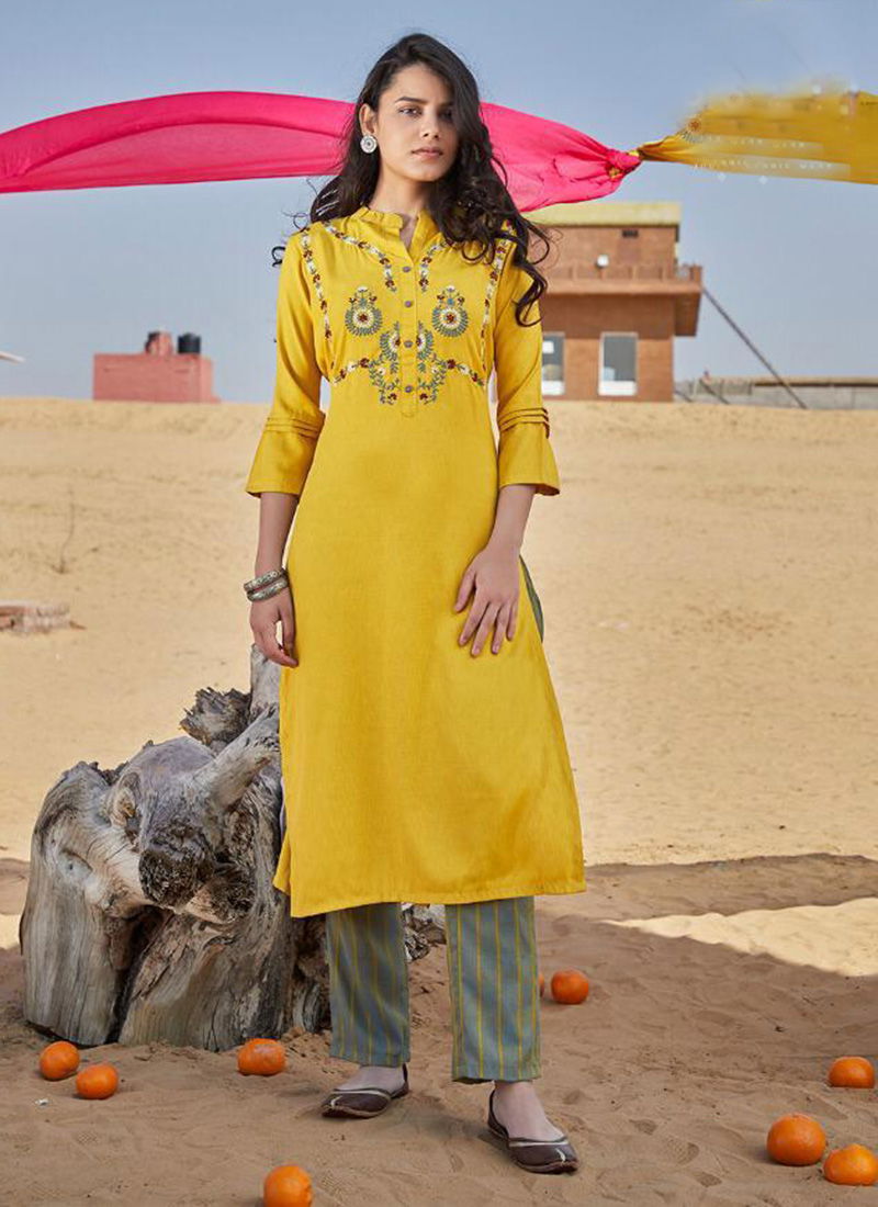 Desrat Pure Handloom Viscose Cotton Designer Embroidery Work And Cotton Palazzo Kurti Collection